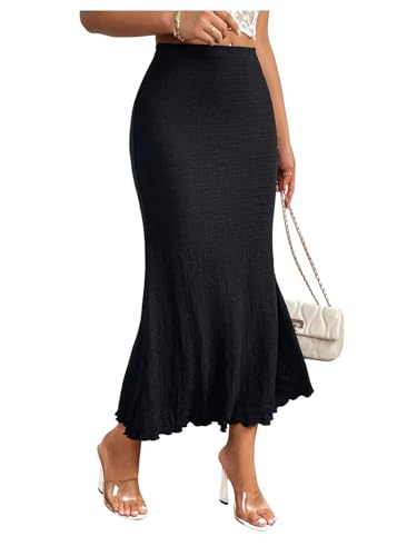 Floerns Women's Plus Size Summer Long Skirts Lettuce Trim Fishtail Hem Bodycon Skirts