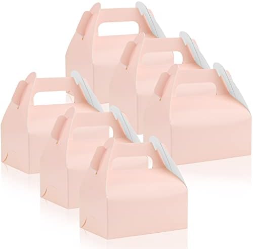 30 Pcs Gable Treat Boxes, Small Goodie Boxes Red Party Favor Boxes Cardboard Kraft Paper Gift Box Dessert Candy Cookie Boxes for Birthday Baby Shower Mothers Day Party Favors, 4.5 x 3.1 x 5.1″ (Pink)