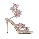 HiColor womens butterfly rhinestone stiletto sandals open-toed spiral high heels wedding ball dress performance sandals