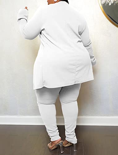 Women's Plus Size Long Sleeve Business Suit Sets Blazers With Pants Shawl Collar Turndown Collar Sets White 3X #TOP3