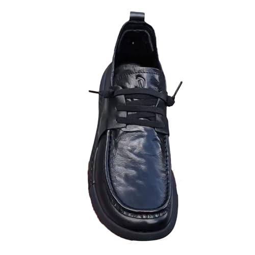Men's Genuine Cowhide Leather Lace-up Casual Shoes with Insole & Anti-Slip Rubber Sole for Daily Walking, Office, Travel
