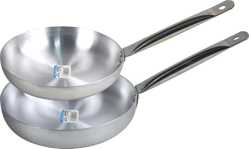 LAVV HOUSEWARES LTD 2pc Set Aluminium Frying Pan with Stainless Steel Pipe Handle for Gas Hob (26 & 28cm)