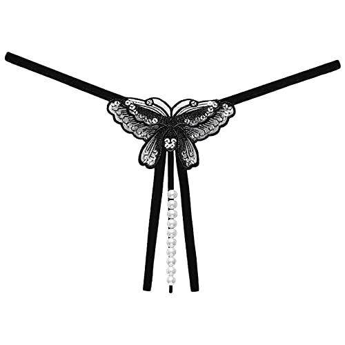 Celanisai String String Sexy Hipster Dentelle Culotte Femme Dentelle Culotte Taille Haute Papillon Perles Tanga avec Entrée Basse et Culotte à Paillettes...
