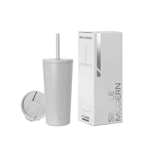 Image of Simple Modern Insulated Tumbler with Lid and Straw | Iced Coffee Cup Reusable Stainless Steel Water Bottle Travel Mug | Gifts for Women Men Her Him | Classic Collection | 20oz | Ice Gray
