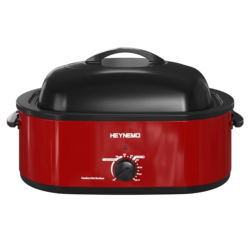 Image of 20 Quart Roaster Oven,Electric Turkey Roaster Oven with Defrost & Warm Function, Adjustable Temperature, Removable Pan & Rack, Stainless Steel, Red