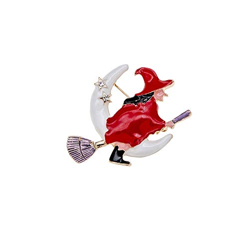 Witch Flying on The Broom Pin Brooch with Moon Star Enamel Brooch Clothes Bags Accessories for Girls Boys Halloween Jewelry