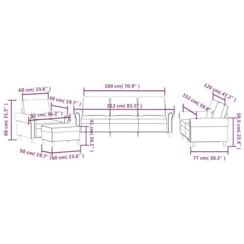 vidaXL Sofagarnitur 4-TLG., Sessel Couch mit Kissen Fußhocker, Sofa Wohnzimmersofa mit Armlehnen, Couchgarnitur Designsofa Sitzmöbel Polstermöbel, Dunkelgrün Samt – Bild 4