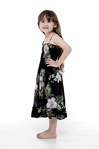 Girl Hawaiian Elastic Top Strap Dress in Pineapple Garden Black4