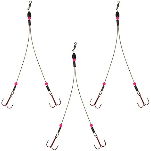 Tooth Shield Tackle Tungsten Weighted Ice Fishing Tip Up Leader Rig (90 lb) Ice Fishing Sucker Walleye Pike Musky Predator Rig (3 Pack) (Camo/Pink Bead/Predator Rigs) (Hook Size: 6) Cover