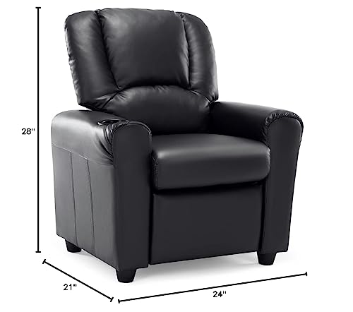 Jc Home Contemporary Leather Kids Recliner With Cup Holder And Headrest, Dark Black #TOP7
