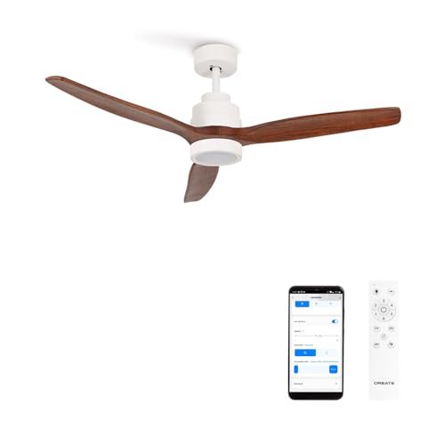CREATE / WINDSTYLANCE/Deckenventilator mit Beleuchtung Weiß Dunkelholzflügel mit WLAN und...