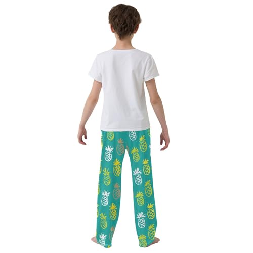 ZZXXB Pineapple Colorful Print Boys Long Pants Soft Trousers Elastic Waist Kids Lounge Bottoms with Pockets S-XL3