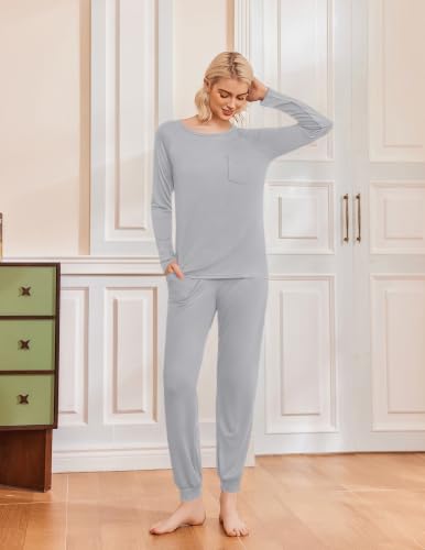 Image of Ekouaer 2 Pack Womens Pajama Sets Long Sleeve Pjs Soft Comfy Lounge Set