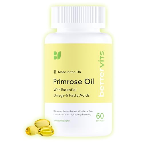 Bettervits Evening Primrose Oil Capsules 1000mg | Cold-Pressed High with Essential Omega-6 and Gamma-Linolenic Acids for Women and Men | Supports Hormonal Balance, Skin and Wellness | 60 Softgels