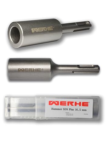 WERHE® Hincador de clavos de tierra SDS Plus 16,5mm de diámetro interior – Longitud 100mm, grosor 25mm – Hincador de picas de puesta a tierra para taladros SDS-Plus – Robusto, preciso