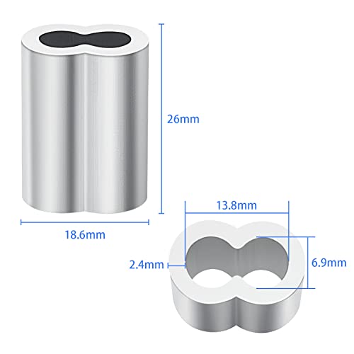 1/4''(6mm) Aluminum Crimping Loop Sleeve 30PCS, Cable Ferrule Wire Rope Sleeves Loops Sleeve