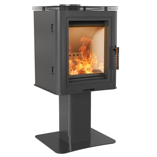 Kratki K5 Holzofen Standfuß 7 kW Ø150 mm – Stahl 8 mm, Deflektor, Air-wash System, Ökodesign, ästhetische Autonomie mit Holzfach