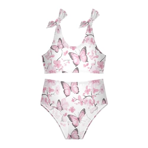Wusikd Pink Butterflies Girls Swimsuits Two Piece Flowers Swimwear Bikini Set for for Girls Size 3T3