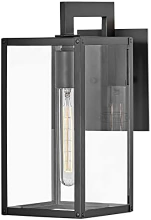 Hinkley Max 2590BK Small Outdoor Wall Mount Lantern, Hand-Welded Aluminum Frame, Clear Glass Panels, Contemporary, Industrial Style, Black