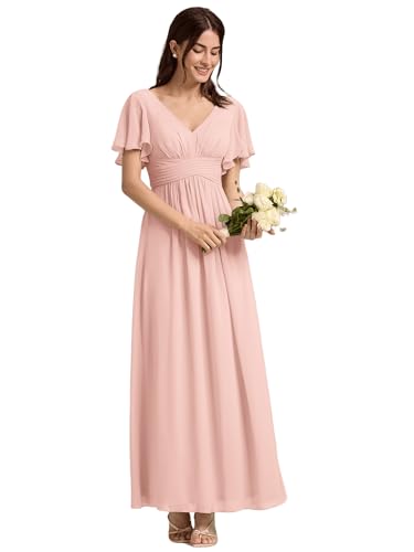 Image of Ever-Pretty Women's Summer V Neck Chiffon Pleated Empire Waist Bandage Bridesmaid Dress with Pockets 02360