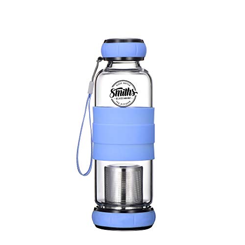 Smiths Mason Jars - Verre à haute teneur en boran trempé avec filtre à thé filtrant Filtration sur base révolutionnaire permettant une infusion constante avec bande Cover