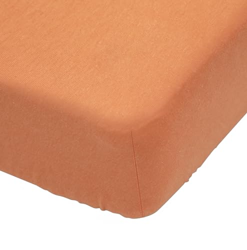 Image of Home & Tots 100% Organic Cotton Jersey Crib Sheet, Neutral Color for Baby Boys Girls Unisex, Extra Soft, for Standard Crib and Toddler Mattresses 28 x 52 Inches (Orange Brown), Made in India