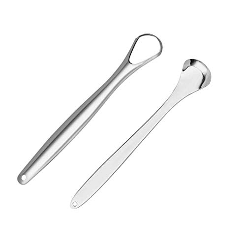 FitHom Stainless Steel Tongue Scraper Cleaner,Tongue Scraping Brush with Grip,for Oral Care,Fresh Breath,Clear the Tongue Coating,2pcs set of Perforated and Without Holes(Silver)