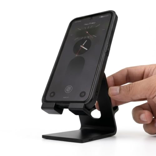 Image of Heavy Duty Double Sided Mobile Stand - Plastic Smartphone Holder for Desk | Stable Viewing Support | Black | for Video Calls & Entertainment