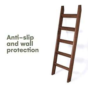 Hallops 5 Feet Blanket Ladder - 3x19x58 Inches, Wood Rustic Ladder Shelf - Space Saver Quilts, Blankets, and Towel Display Rack - Wall Leaning Vintage Farmhouse Decorative Shelf - Thin, Brown Hallops 5 Feet Blanket Ladder 3x19x58 Inches Wood Rustic Ladder Shelf Space Saver Quilts Blankets and Towel Display Rack Wall Leaning Vintage Farmhouse Decorative Shelf Thin Brown