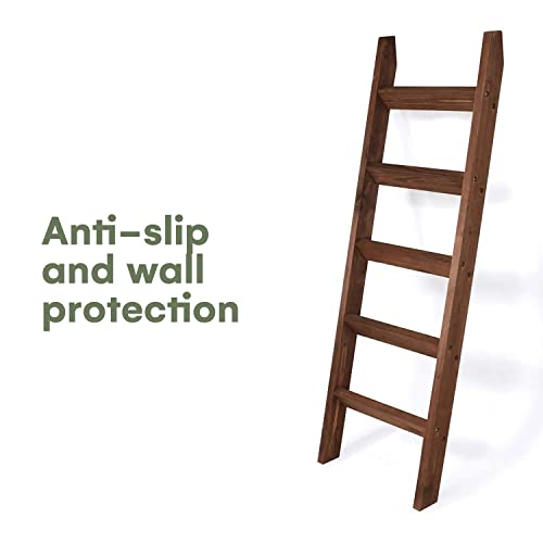Hallops-5-Feet-Blanket-Ladder-3x19x58-Inches-Wood-Rustic-Ladder-Shelf-Space-Saver-Quilts-Blankets-and-Towel-Display-Rack-Wall-Leaning-Vintage-Farmhouse-Decorative-Shelf-Thin-Brown Hallops 5 Feet Blanket Ladder 3x19x58 Inches Wood Rustic Ladder Shelf Space Saver Quilts Blankets and Towel Display Rack Wall Leaning Vintage Farmhouse Decorative Shelf Thin Brown