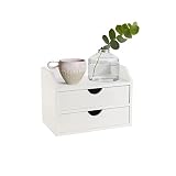 ROSE BLOOM White Wood Desk Organizer with Drawer, Tabletop Storage Box with 2 Drawers, Small Desktop