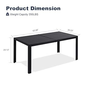 VICLLAX Rectangle Patio Dining Table for 6, All Weather Wood slatted Outdoor Table for Garden, Backyard and Porch, Black VICLLAX Rectangle Patio Dining Table for 6 All Weather Wood slatted Outdoor Table for Garden Backyard and Porch Black