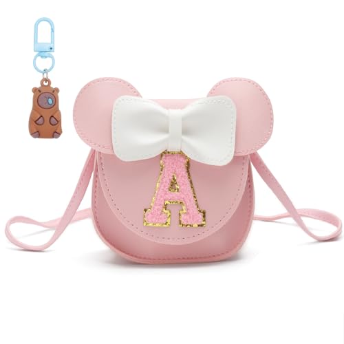 Kinder Handtasche Mädchen Geschenk, Little Mouse Ear Bow Kleine PU Schultertasche Umhängetasche mit Capybara Anhänger, Mini Tasche Mädchen 4 10 Jahre Geburtstag Kindertasche Prinzessin Crossbody Purse