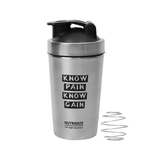 Image of Stainless Steel Shaker Bottle, 590ml (Grey) | Includes Steel Ball for Smooth, Lump-Free Shakes, Perfect for Protein, Supplements, and Beverages