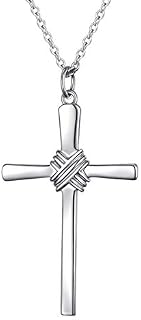 Valentine's Gifts for Him Mens Cross Necklace Sterling Silver Unisex Crufix Jewelry for Men Women Boys with Strong 24 Inches Long Chain Easter Gifts Mothers Day Jewelry