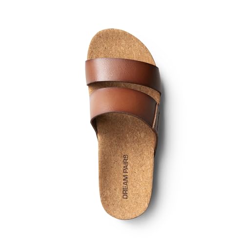 DREAM PAIRS DREAM PAIRS Women's Platform Slides Sandals Comfortable Arch Support Two Strap Slip On Fashion Beach Wedge Sandals,Size 7,Brown,DWUMSS2533