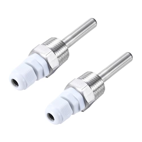uxcell 2 Pcs 8mm Dia G1/2 Thermowell Weldless Stainless Steel 201 with Cable Gland 50mm Length for Beer Fermenter, White