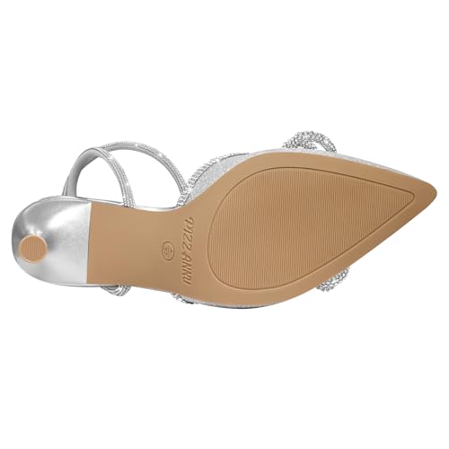 PIZZ ANNU Tacones Mujer Zapatos Tacon Vestir Pitillos para Salon de Fiesta Destalonados y Comodos con Tira de Tobillo Ajustable Lazo Plateado EU 40 - imagen 9