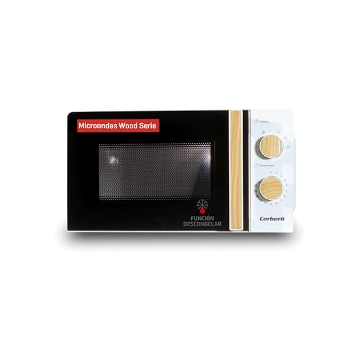 Corberó - Microondas 20 Litros | CMICG270WOODN | Potencia 700W | Descongelar y Calentar | Control Mecánico 5 Niveles | Temporizador 30 Min | Plato Giratorio 245mm | Microondas Blanco Compacto, Blanco