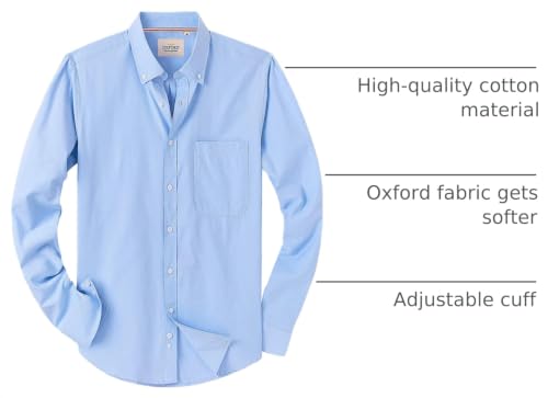 Image of Alimens & Gentle Mens Solid Oxford Shirt Long Sleeve Dress Shirt Work Casual Button Down Shirts with Pocket