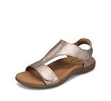 Taos The Show Premium Leather Women's Sandal - Experience Everyday Style, Comfort, Arch Support, Cooling Gel Padding and an Adjustable Fit for Exceptional Walking Comfort Champagne 9 (M) US