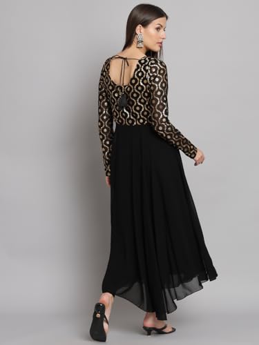 Image of PH POSHAKHUB Georgette Foil Print Anarkali Kurta has Round Neck and Full Sleeve
