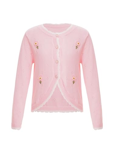 Aislor Kids Girls Flower Long Sleeve Knitted Cardigan Sweater Bolero Shrug Jacket Dress Cover Up Top Knitwear 2-14 Years