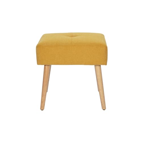 Miliboo - Taburete bajo de tela, efecto terciopelo texturizado, color amarillo mostaza y madera clara maciza H46 GUESTA