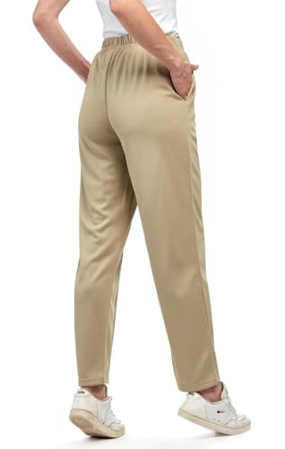 Women's Classic 100% Poly single Jersey Knit Pants-Pull On Dressy Casual Slacks Elastic Waist,Tapered Leg,Side Seam Pockets3
