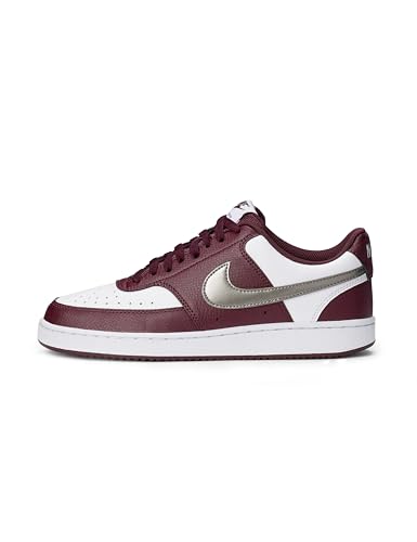 Nike Women's Court Vision Low Next Nature Shoes, White/Metallic Pewter-Burgundy Crush, 8.5