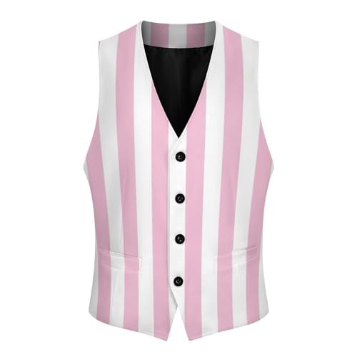 Pink And White Stripes Men's Suit Vest Slim Fit V-Ncek Waistcoat Business Casual Vest4