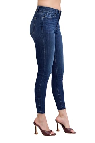 Judy Blue Women's Mid-Rise Dark Wash Raw Hem Skinny Jeans4
