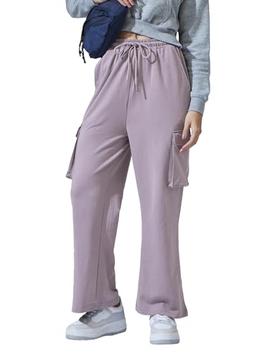Image of Bewakoof Women's Cotton Regular Fit Track Pant|Track Pants for Woman | Lower for Women | Multipurpose | Activewear | Utility Pockets | Lightweight & Flexible Elastic Waist | Casual Joggers