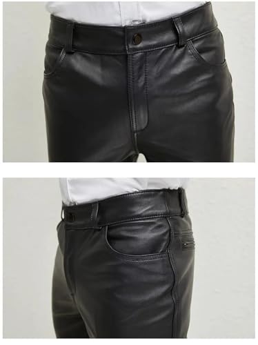 Hndudnff Men Slim Fit Pu Pants Business Casual Small Foot Slim Pants with Pockets4